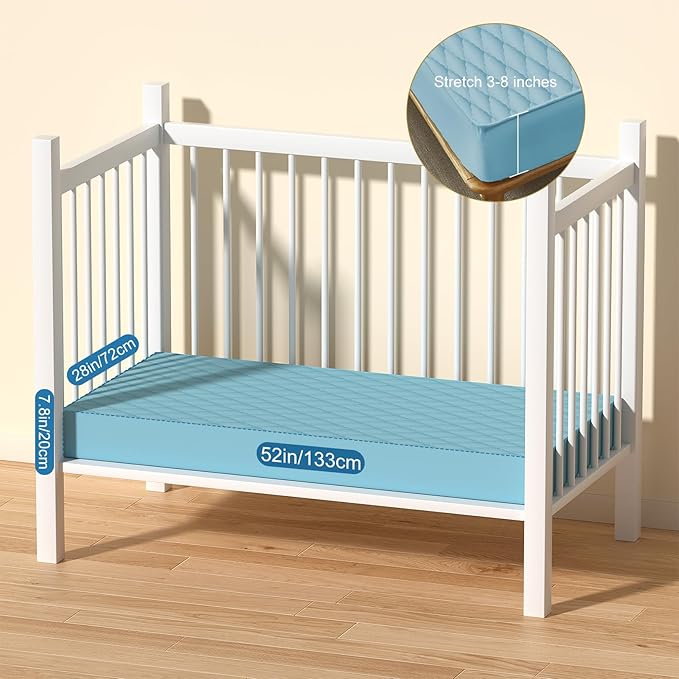 2Pack Waterproof Crib Sheets for Boy, Girl - Cotton 52X28 Fitted Crib Sheets Crib Mattress Protector Sheets,Soft Toddler Bed Sheets,Washable Infant Fitted Baby Bed Sheets (Blue, 52X28inch)