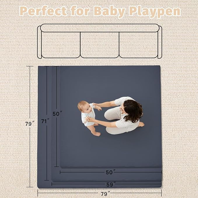 Waterproof Baby Play Mat for Floor 1.3" Thick Memory Foam 79 * 79 Cushion Playpen Playmat Tummy Time Crawling Mat Nursery Rug Pad Mattress Create Soft & Safe Area for Infants,Toddler,Kids,Navy