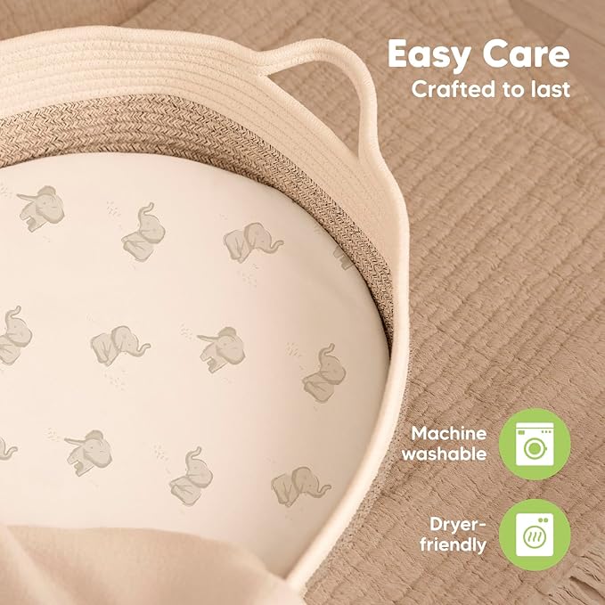 2-Pack Baby Bassinet Sheets Girl, Boy - 33x17 Viscose Derived from Bamboo Bedside Mattress Fitted Bassinet Sheets, Compatible with Halo Bassinest Swivel Sleeper, Baby Delight, Graco (Pecan)