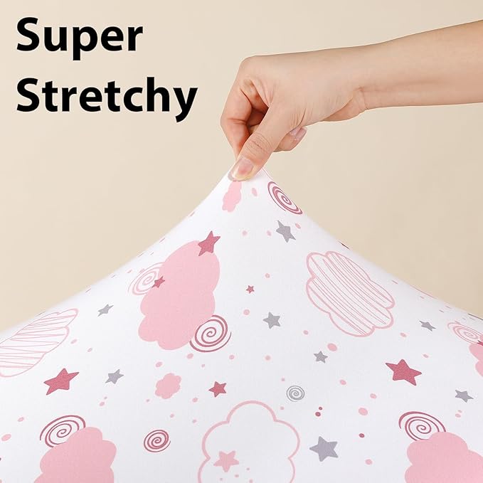 Baby Mini Crib Sheets Girl, Portable 38”x26” Pack and Play Sheets Fitted for Playard and Pack N Play Mattress, 3-Pack Soft Microfiber Pink Rainbow
