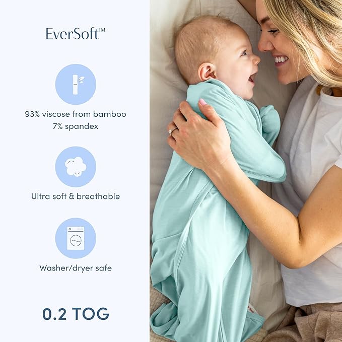 SleepingBaby Bamboo Zipadee-Zip Transition Swaddle – EverSoft Wearable Blanket with Two-Way Zipper for Easy Diaper Changes, X-Small 3-6 months, Sea Glass