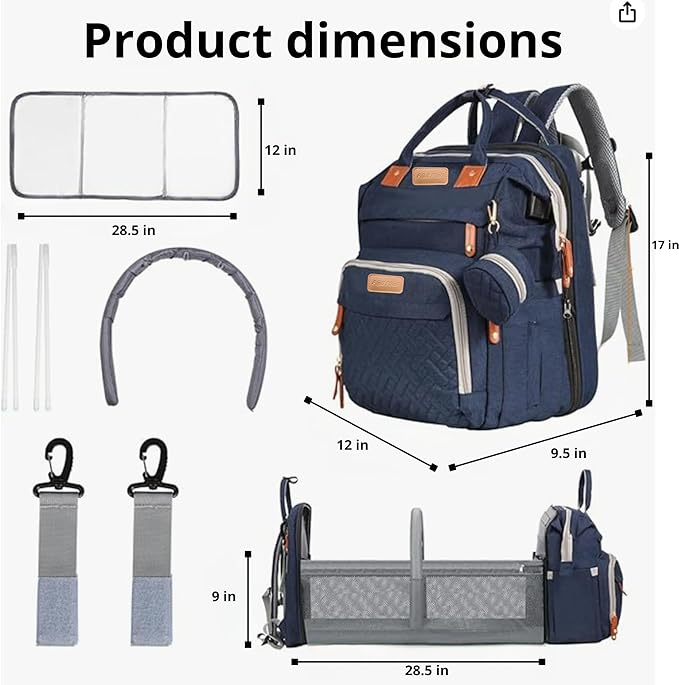 Baby Diaper Bag with Changing Station, Waterproof Diaper Bag Backpack for Mom/Dad, Baby Shower Gifts, w/USB Charging Port, Insulated Bottle Holders & Pacifier Case, XL Storage Backpack, Blue