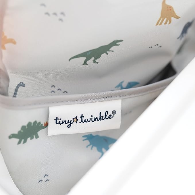 Tiny Twinkle Mess Proof Baby Bib for Boys | Waterproof Toddler Bib for Eating | Baby Apron for Feeding, Machine Washable | Perfect Shower Gift (Dinosaur, 6–24M)