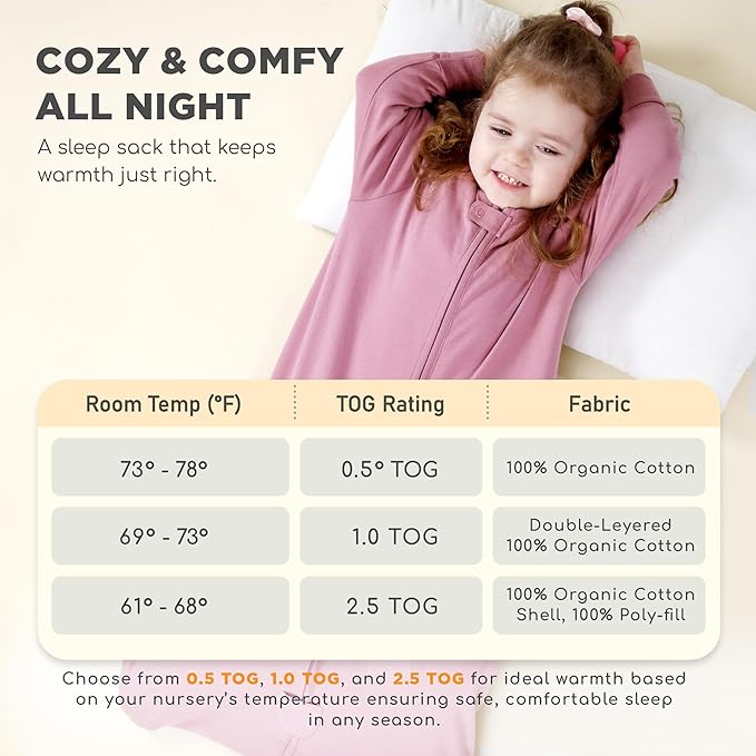 Mama Cheetah Baby Sleep Sack with Sleeves, 0.5 TOG Organic Cotton Wearable Blanket and Two-Way Zipper, Swaddle Transition Long Sleeve Sleeping Bag for Newborn Infant Toddler, 12-18 Months