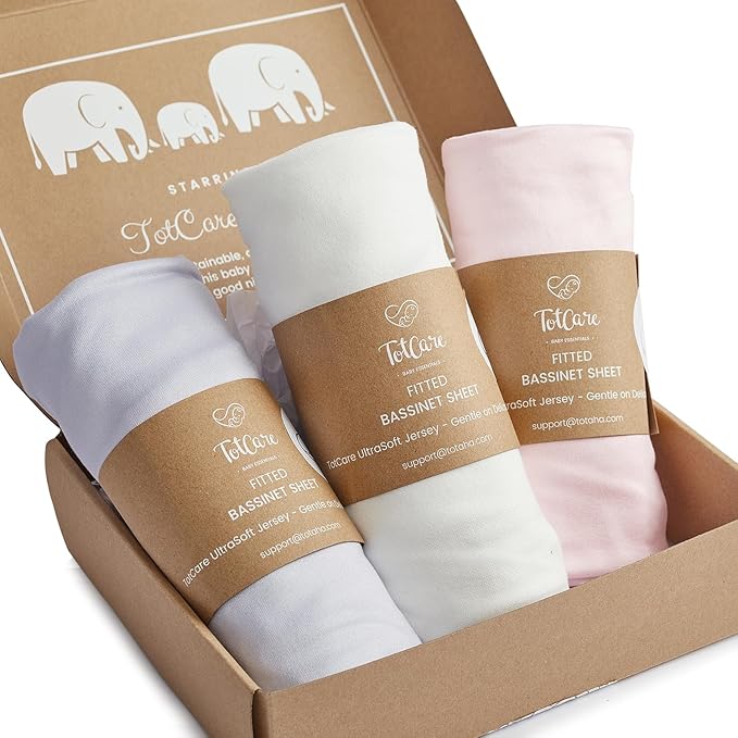 Bassinet Fitted Sheets Compatible with Mika Micky Bedside Sleeper Bassinet Mattress Pad - Buttery Soft, Premium Stretchy Jersey Knit Sheets - Pale Pink + Lavendar + Cloud, 3 Pack