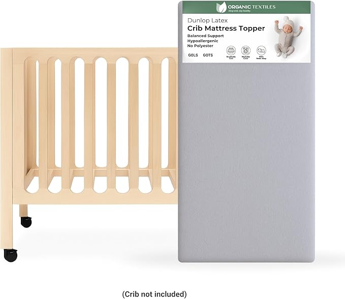 ORGANIC TEXTILES Organic Baby Mattress Topper with Heather Grey Cover - GOLS/GOTS Certified - Breathable, Hypoallergenic, 3" Mini Sleeper (31"x18")