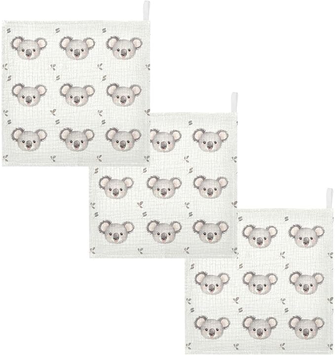 vvfelixl Cartoon Simple Koala Bear Baby Burp Cloths Baby Muslin Washcloths for Boys Girls Cotton Babys Face Towel for Newborn Infants Soft and Absorbent 11.8 X 11.8 in, 5 Pack