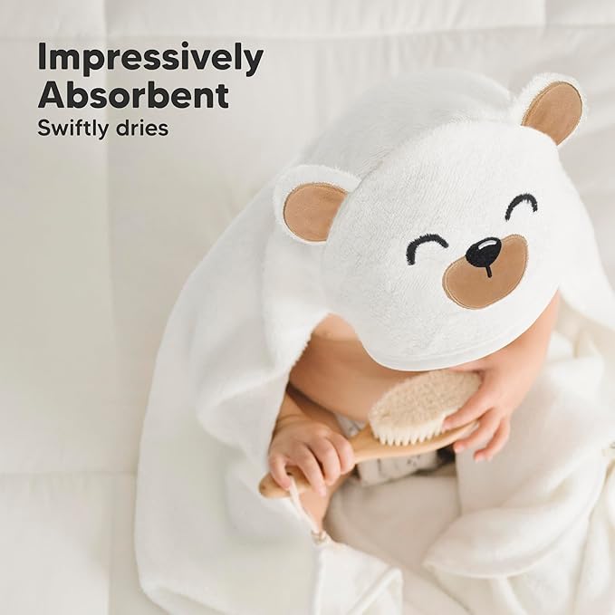 KeaBabies Hooded Baby Towel for Newborn - Viscose Derived from Bamboo Large Baby Bath Towels with Hood for Boys, Girls, Toddler, Extra Absorbent & Soft Newborn Bath Essentials (Grizzly, Petite)