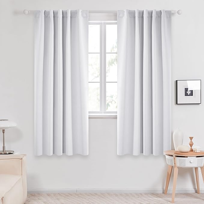 Deconovo Blackout Curtain Panels for Kids Bedroom Room Darkening Back Tab and Rod Pocket Curtains 42Wx72L Inch Greyish White 2 Panels