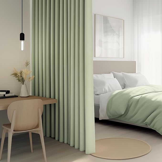 FMFUNCTEX 100% Green Blackout Patio Sliding Glass Door Curtains 84 inch Length, Grommet Extra Wide Living Room Divider Curtains, Thermal Insulated Curtain Drapes for French Door/Bedroom 1 Panel