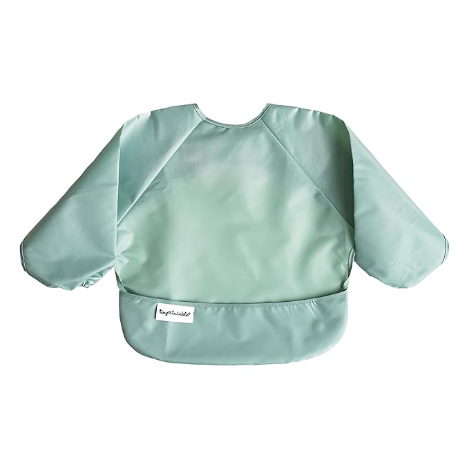 Tiny Twinkle Long Sleeve Bib for Babies & Toddlers | 2-Pack Waterproof Smock Bib for Eating | Machine Washable & Mess-Proof Feeding Essentials | Newborn Shower Gift (Sage Charcoal,2-4Y)