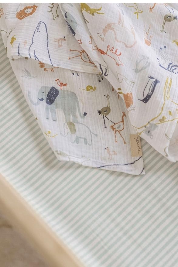 Pehr Striped Crib Sheet, Stripes Away Sea | Breathable Brushed Organic Cotton for Soft Sleep | Snug Fit | Giftable Reusable Fabric Bag Packaging | Standard Crib Mattresses up to 52”L x 28”W x 8”H