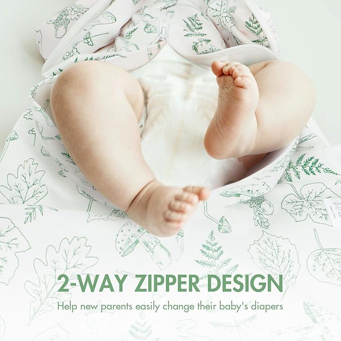 2-Pack Newborn Swaddle Sleep Sack - Baby Transitional Swaddle Sack 0-3 Months, Arms Up Swaddles with Cuff Removable Design, Green Leaves, 100% Cotton Newborn Sacks