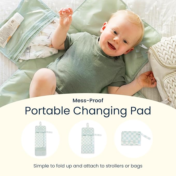 Tiny Twinkle Portable Diaper Changing Pad | Waterproof, Wipeable & Compact Baby Changing Pad for Travel | Smart Wipes Pocket & Organized Storage| Newborn Shower Gift (Toile)