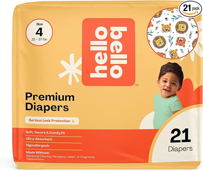 Hello Bello Diapers, Size 4 (22-37 lbs) Wild Cats, 21 Count of Premium Disposable Baby Diapers, Hypoallergenic with Soft, Cloth-Like Feel