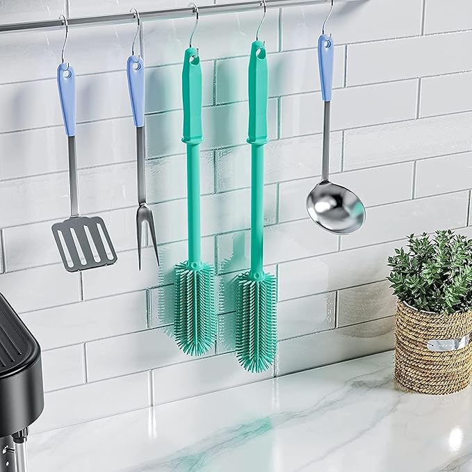 SUPPHOUS Long Silicone Bottle Cleaning Brush | 2 Pack| 16”+13”Water Bottle Brush Cleaner Brush for Hydro Flask,Glassware,Vacuum Sports Bottle&Vases,Silicone Water Bottle Cleaner Brush for Narrow Neck