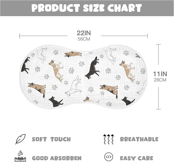 1 Pack Muslin Burp Cloths German Dogs Paw White Cotton Baby Burp Cloths Extra Absorbent and Soft Burping Cloth for Baby Boys Girls 22x11 Inch