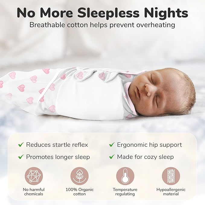 Mama Cheetah Preemie Swaddle Sack, Organic Swaddling Sleep Sacks for Preemies, Swaddle Blanket Wrap, Easy Swaddles for Premature Baby Girl 4-7 lbs, Newborn Essentials, 3-Pack, Cotton, Grey/Pink