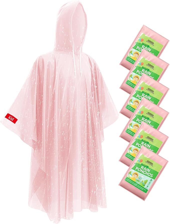 Hitituto Rain Ponchos Family Pack Kids– 6/12/24 Pack Disposable Poncho with Hood, Clear & Assorted Colors, Home Survival Kits