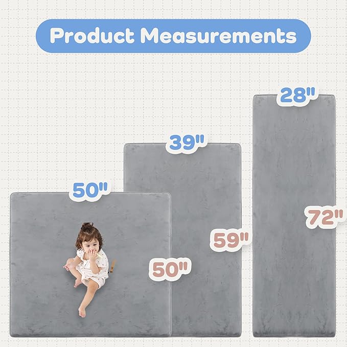 1.3" Thick Baby Bedside Floor Mat for Bedroom, Basic Padded Foam Soft Plush 28x72 Runner Rug with Non Slip Cushioned for Nursery Playroom (Light Grey)