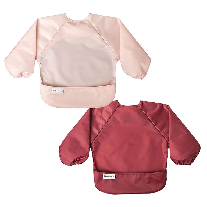 Tiny Twinkle Long Sleeve Bib for Babies & Toddlers | 2-Pack Waterproof Smock Bib for Eating | Machine Washable & Mess-Proof Feeding Essentials | Newborn Shower Gift (Rose Burgundy,2-4Y)