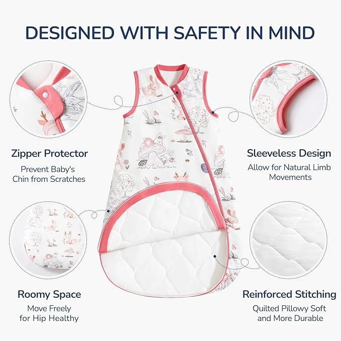 usbettas 1.0 Tog 2.5 Tog Baby Sleep Sack, 100% Cotton Baby Sleeping Bag 3-24M, 2-Way Zipper Baby Wearable Blanket