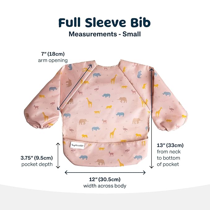 Tiny Twinkle Long Sleeve Bib for Babies & Toddlers | Waterproof Smock Bib for Eating | Machine Washable & Mess-Proof Feeding Essentials | Newborn Shower Gift (Petite Safari, 6–24M)