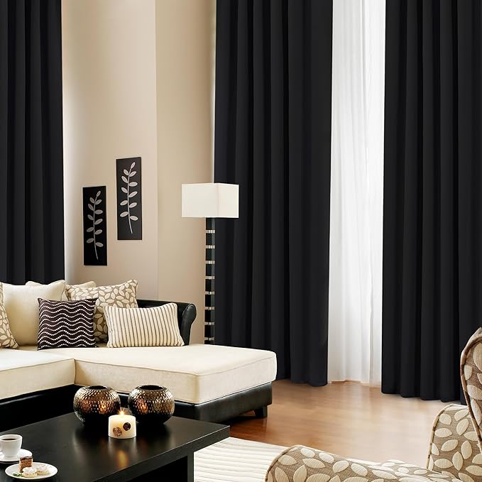 Deconovo Blackout Curtains, Thermal Insulated, W52 x L72 2 Panels, Back Tab, Machine Washable, Room-Darkening Drapes for Bedroom/Living Room Black