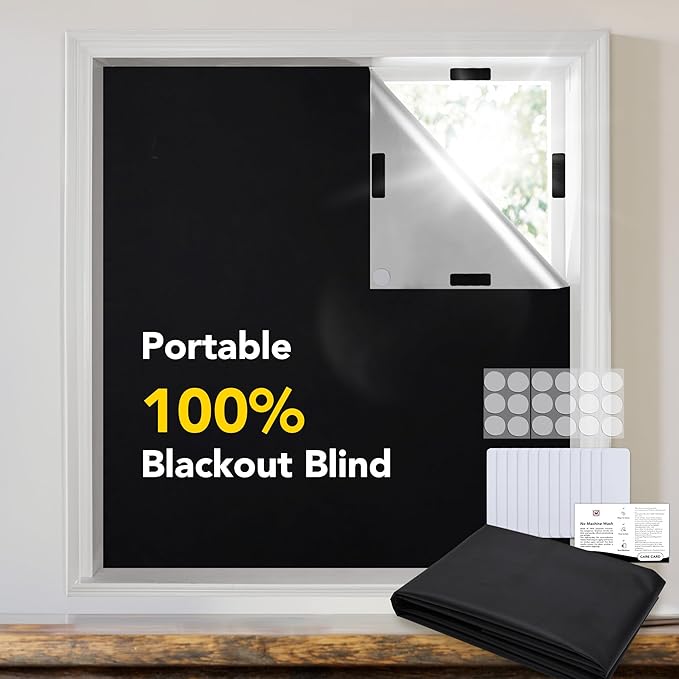 Deconovo 100% Blackout Shades for Windows, Thermal Blinds for Windows, Portable Black Out Window Covers for Baby Nursery, Bedroom, Travel, 1 Piece, Black, 79x51 Inch