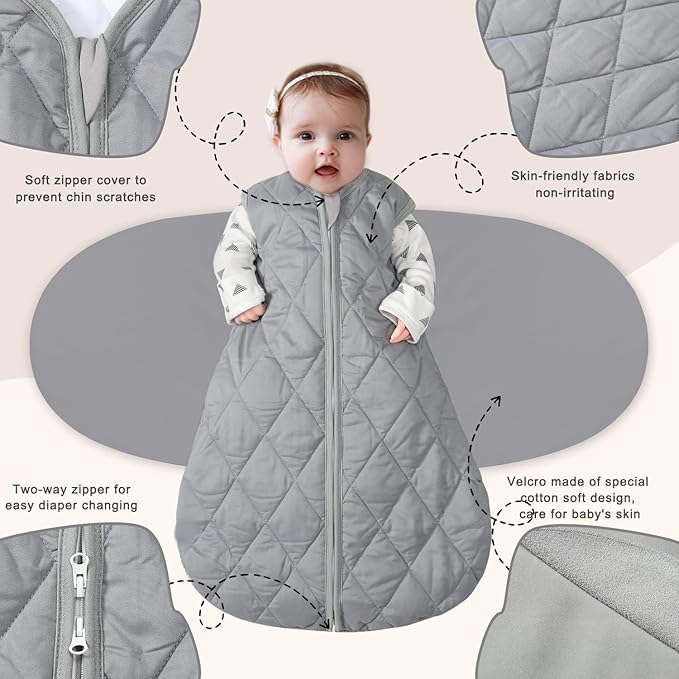 BSTOPPT Newborn Sleep Sack Baby Swaddle,3-Way Adjustable Wearable Blanket,Swaddling Sleeping Bag,TOG 2.5 (Gray, 0-3 Months)