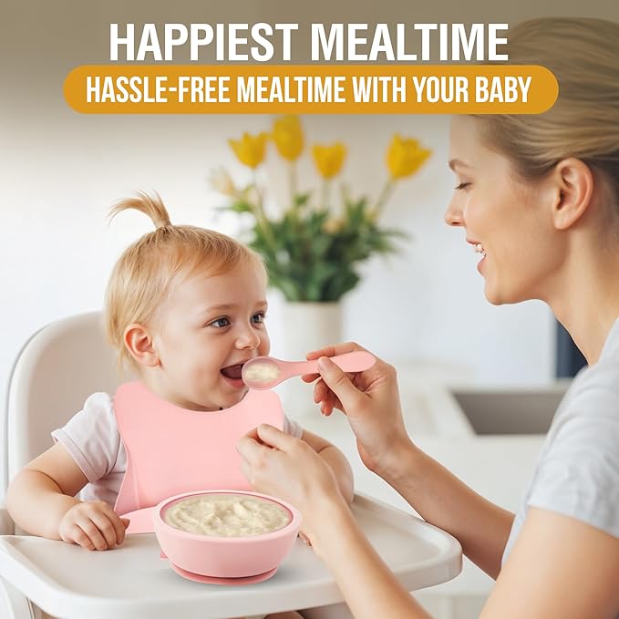 HippoBaby 6 Piece Baby Bowls With Suction and Lids | Toddler Bowl Set with 1 Bowl, 1 Bib, 2 Baby Spoons, 1 Large Spoon, 1 Large Fork, Baby Feeding Essentials (1, Autumn)