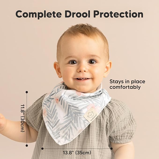 KeaBabies 8-Pack Organic Baby Bandana Bibs for Girls - Super Absorbent Triangle Baby Bibs for Drooling and Teething Infant, 100% Cotton Extra Soft for Newborn, Infant 0-36 Months (Bloom)