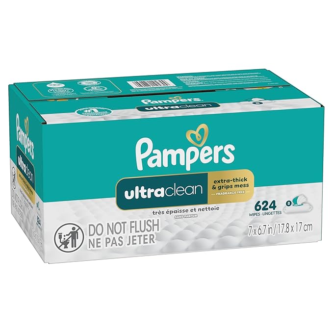 Pampers Ultra Clean Baby Wipes (Previously 'Free & Gentle'), 99% Water, Hypoallergenic, Unscented, 100% Plant Based, Plastic-Free, 624 Baby Wipes Total (8X Flip-Top Packs) [Packaging May Vary]