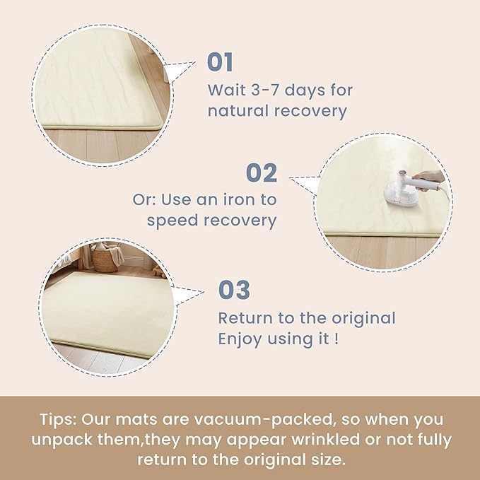 ACOMOPACK 1.3" Thick Baby Play Mat for Floor 50x50"-Memory Foam Water-Repellent Playpen Mat for Tummy Time,Non-Slip Soft Velvet Nursery Rug for Kids,Toddlers,Infants Crawling（Beige）