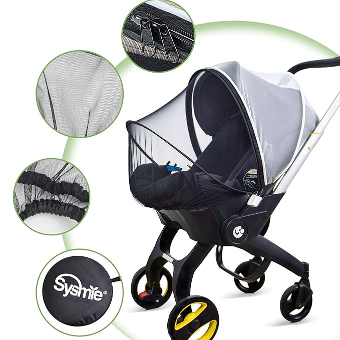 Car Seat Mosquito Net Cover, Mosquito Net for Stroller, Sun Shade for Strollers Easy to Open and ClosDouble Zipper Design, Easy Use for Strollers, Car seat,Bassinet,Cradle (Black/White)