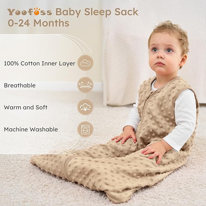 Yoofoss Fleece Baby Sleep Sack 18-24 Months with Plush Dots, TOG 1.5 Baby Wearable Blanket with 2-Way Zipper, Cotton Toddler Sleep Sack Fleece