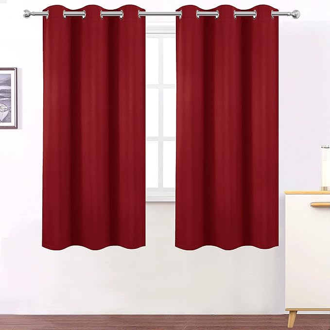 LEMOMO Red Curtains 40 x 63 Inch Length 100% Blackout Curtains 2 Panels with Black Liner/Double Layer Full Room Darkening Curtains for Living Room