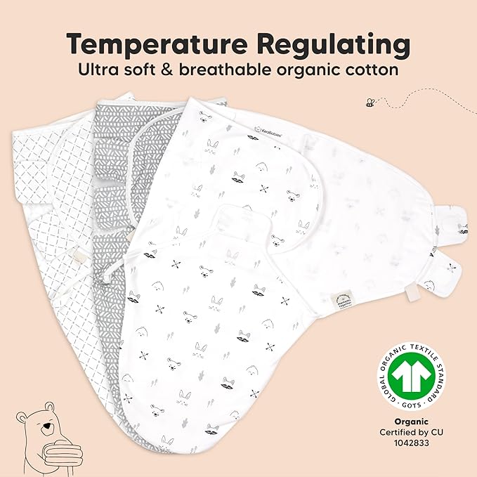 3-Pack Organic Baby Swaddle Sleep Sacks - Swaddles for Newborns, Infant 3-6 Months, Baby Girls, Boys, Soft & Snug Newborn Sleep Sack, Nursery Swaddling Blankets (Nordic, L)