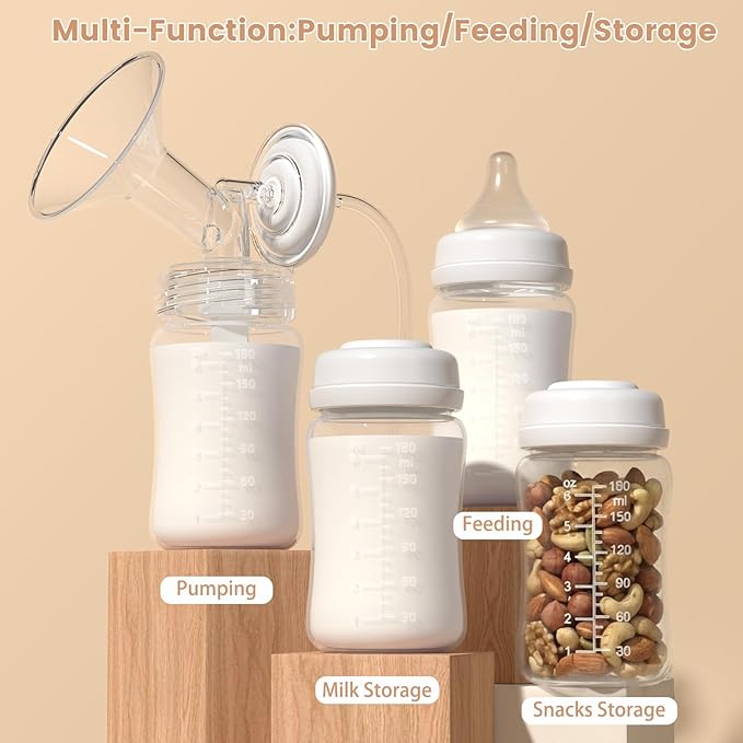 6oz Wide-Mouth Breastmilk Storage Bottles with Two-Pieces Sealing Cap, Leak-Proof Design, No-Fade Reading Marking, Compatible with Spectra S1 S2 9 Plus, Motif Luna, and Most Wide-Mouth Flanges, 2 Pack