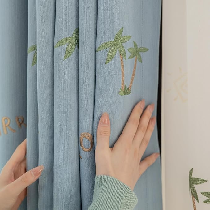 KMSG Cartoon Dinosaur Kids Curtains with Blackout Liner Embroidery Nursery Curtains for Children Boys Baby Bedroom Living Room Grommet Top Room Darkening Window Drapes 1 Panel (Blue,W78 x L102 Inch)
