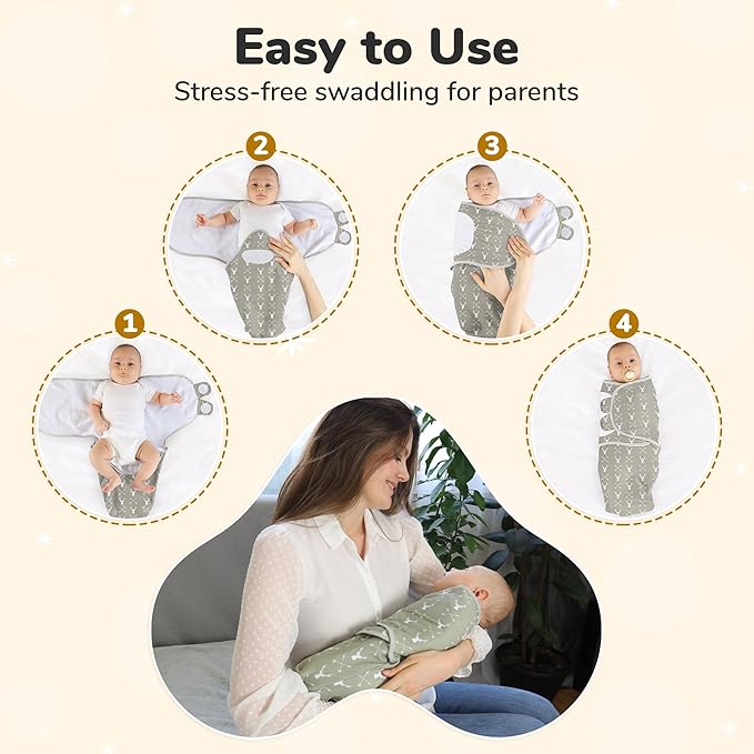 Mama Cheetah Organic Baby Swaddle Blankets 3 Pack, Easy to Use Adjustable Swaddling Swaddles for 0-3 Months Boy Girl Newborn Essentials, Grey