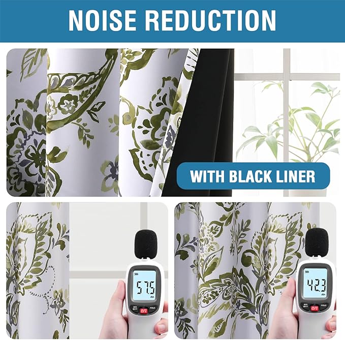 H.VERSAILTEX 100% Blackout Curtains for Bedroom Paisley Floral Printed Curtains 96 Inches Long Grommet Curtains & Drapes Thermal Curtains Window Treatments with Black Liner 2 Panels, Olive