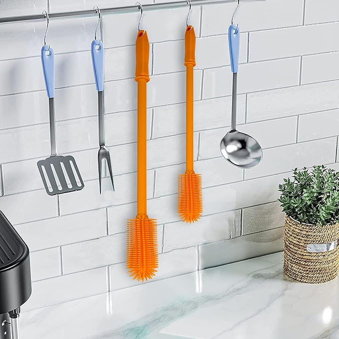 SUPPHOUS Long Silicone Bottle Cleaning Brush | 2 Pack| 16”+13”Water Bottle Brush Cleaner Brush for Hydro Flask,Glassware,Vacuum Sports Bottle&Vases,Silicone Water Bottle Cleaner Brush for Narrow Neck