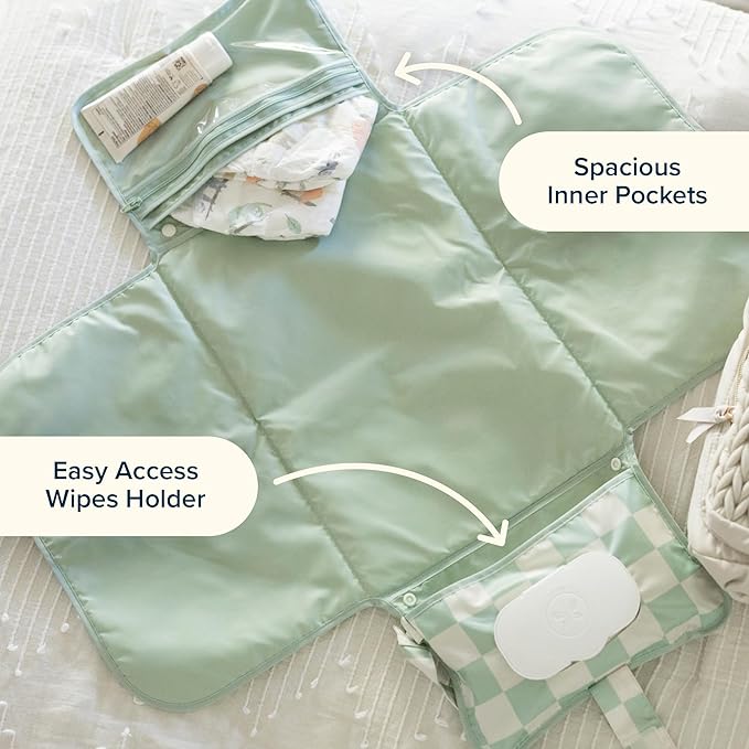 Tiny Twinkle Portable Diaper Changing Pad | Waterproof, Wipeable & Compact Baby Changing Pad for Travel | Smart Wipes Pocket & Organized Storage| Newborn Shower Gift (Flutter)