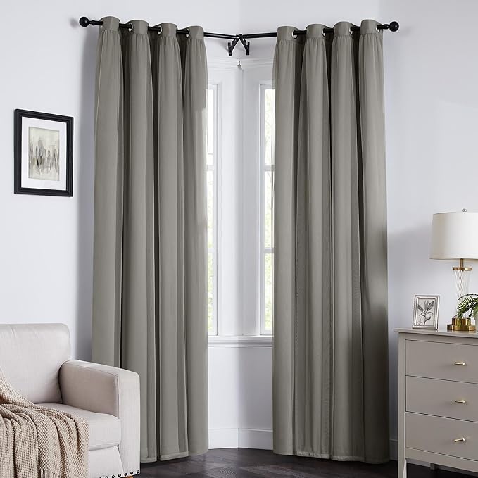 100% Blackout Curtains for Bedroom, Double Layer Grey Curtains, Black Out Curtain 96 inch Long with Sheer Overlay for Living Room, Room Darkening Window Drapes with Grommet, 52" W x 96" L