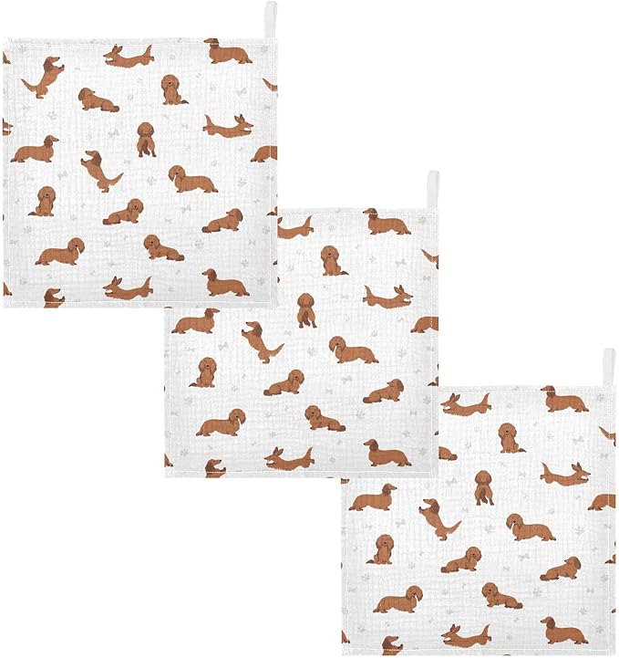 vvfelixl Baby Cotton Washcloths Dachshund Long Haired Infants Bath Towel for Unisex Face Towels for Newborn, Natural Baby Wipes Delicate Skin, 11.8 X 11.8 inch, one sizex3
