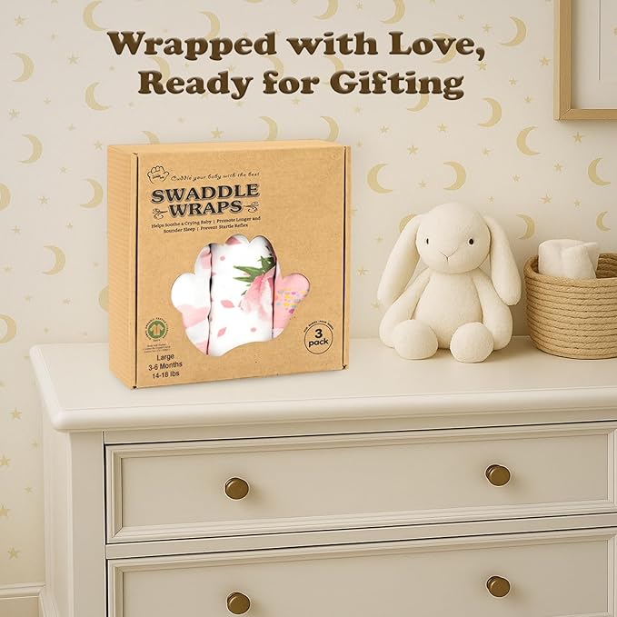Bublo Baby Swaddles for Newborns – 3-Pack Infant Swaddles 3-6 Months – Adjustable Swaddle Sleep Sack – Soft Organic Cotton Baby Wrap for Safe & Cozy Sleep (Hearts-Flowers)