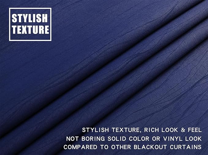 G2000 100% Blackout Curtains for Bedroom Living Room 63 Inch Length Navy Blue Room Darkening Window Grommet Thermal Lined Insulated Light Blocking Noise Reducing 2 Panels
