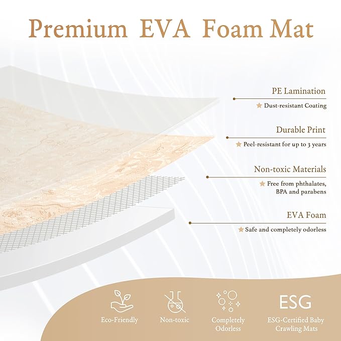 PopsyKosy Premium Baby Floor Play Mat - Thick & Cushioned 0.5 inch Playroom Foam Mat, Non-Toxic Odorless - 6 Tiles - Spacious 6x4 ft. - Stylish & Large, Waterproof for Kids & Toddlers - Light Apricot