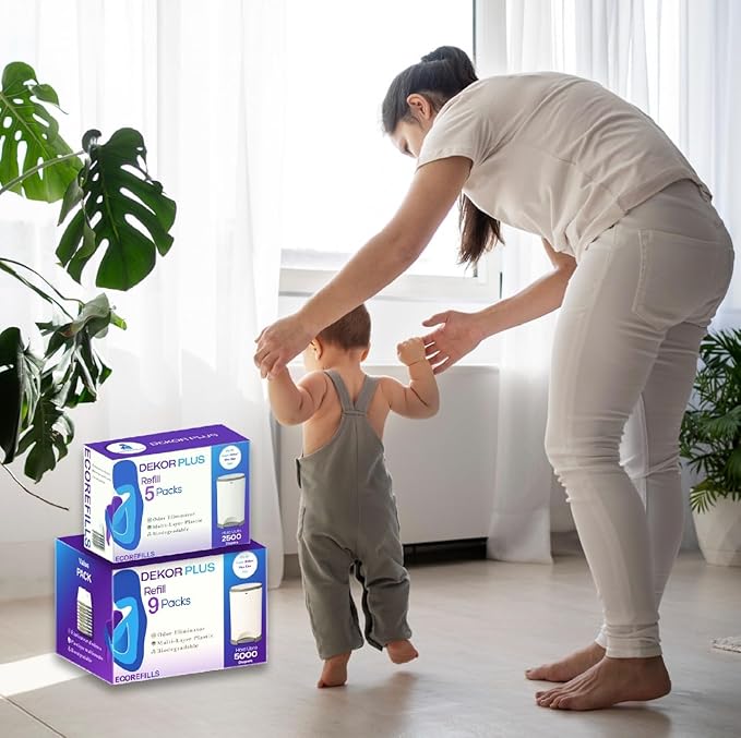 ECO-REFILLS Diaper Pail Refills - Fits Dekor PLUS Extra Thick, Powerful Odor Elimination & Fresh Powder Scent | Easy to Replace and Dispose of Diaper Bag (9 Count (Pack of 1))